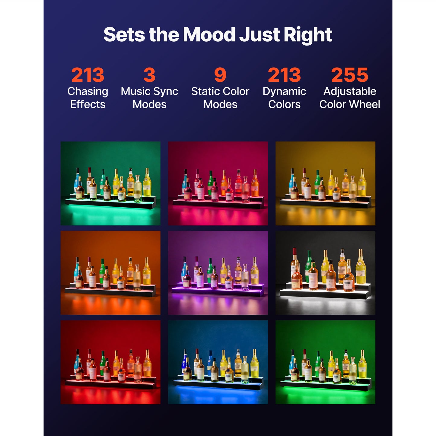 LED Lighted Liquor Bottle Display Shelf - 2 Tiers, USB & App Control, 40 Inch Acrylic Bar Decor