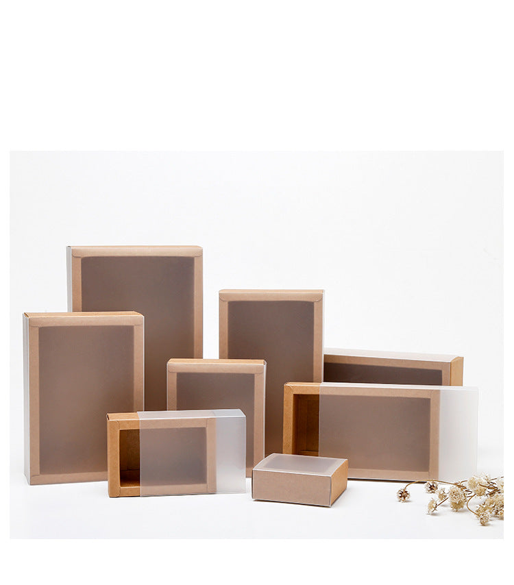 Folding Kraft Paper Jewelry Storage Box with Frosted PVC Finish