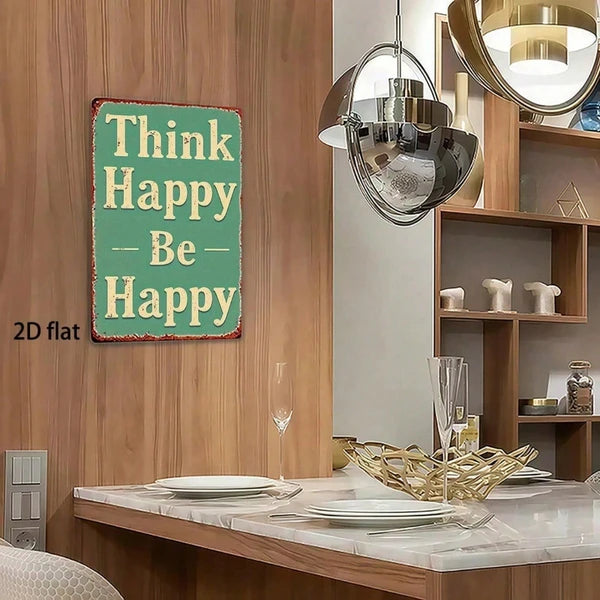 Vintage Metal Wall Art Sign - Think Happy Be Happy, 8x12 Inch