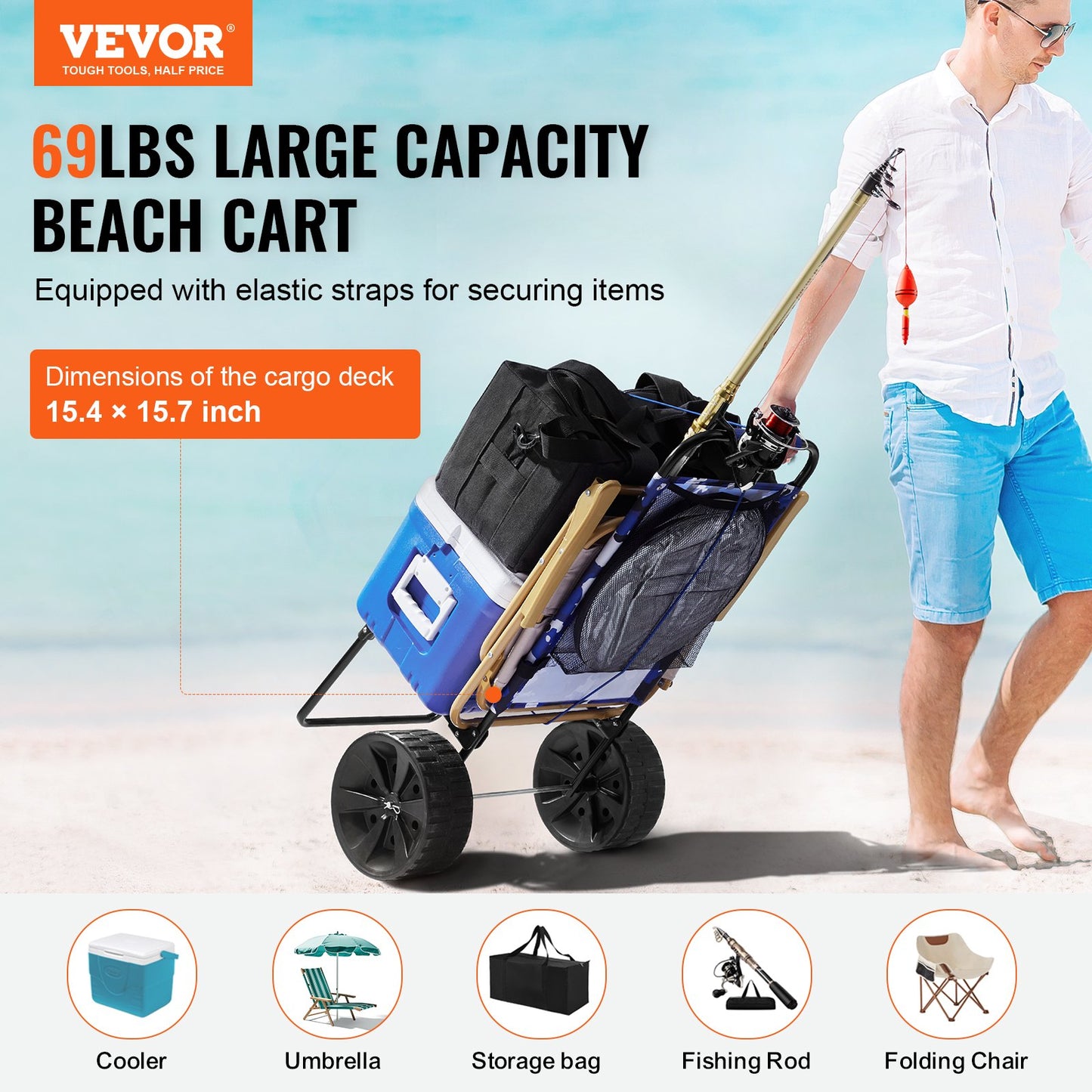 Heavy Duty Folding Beach Cart with Big Wheels - Sand & Terrain Transport