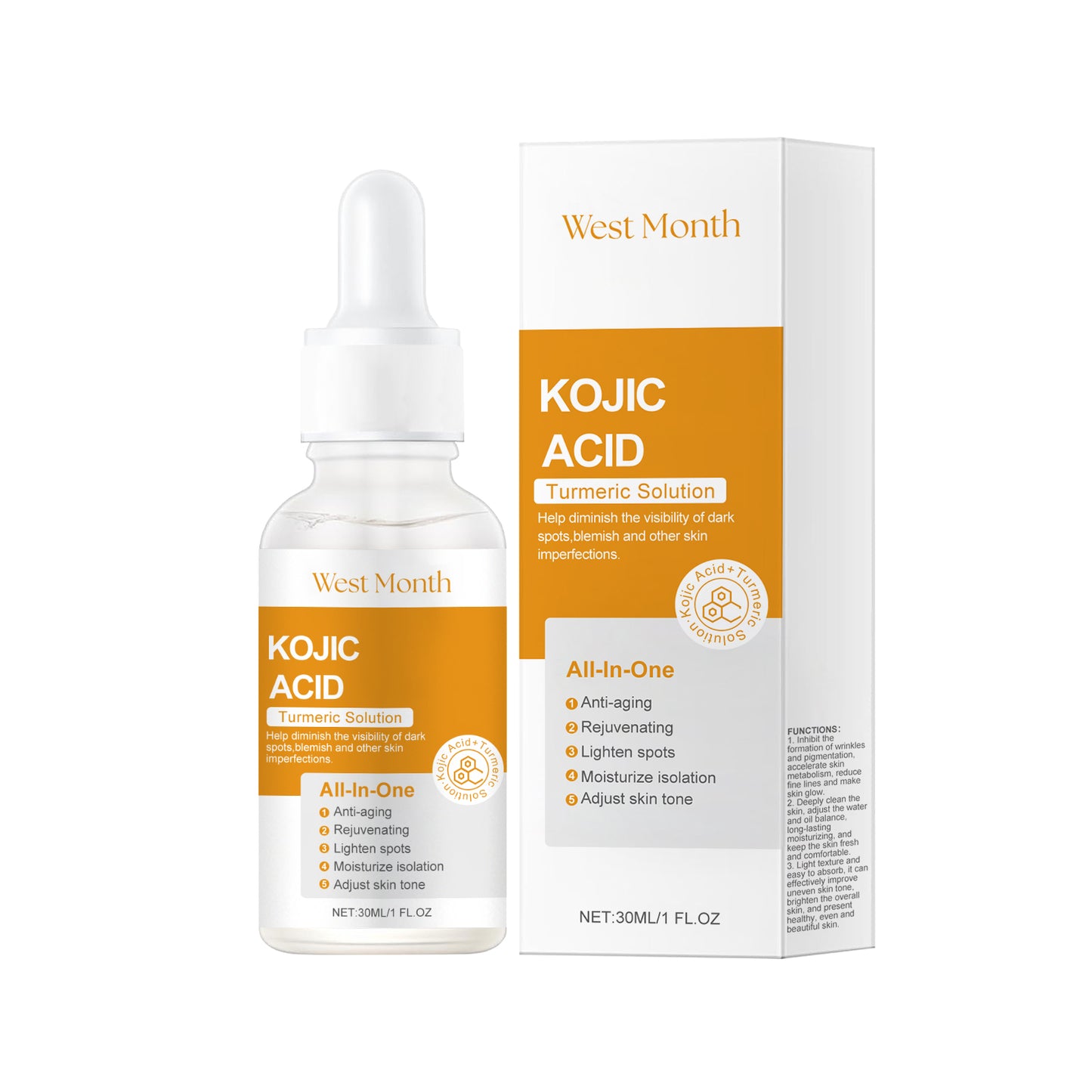 Turmeric Kojic Acid Brightening Serum - Anti-Aging Facial Essence 30ml