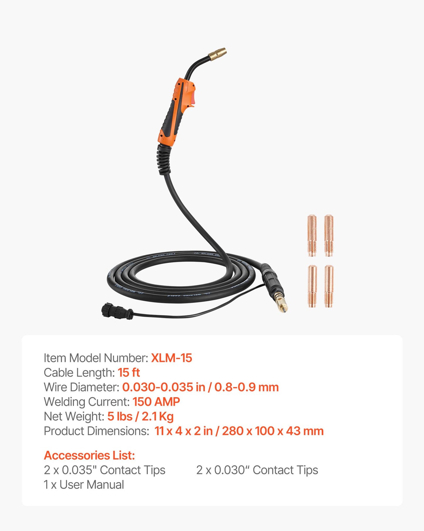 150A MIG Welding Gun with 15FT Cable Replacement for Miller & Hobart Welders