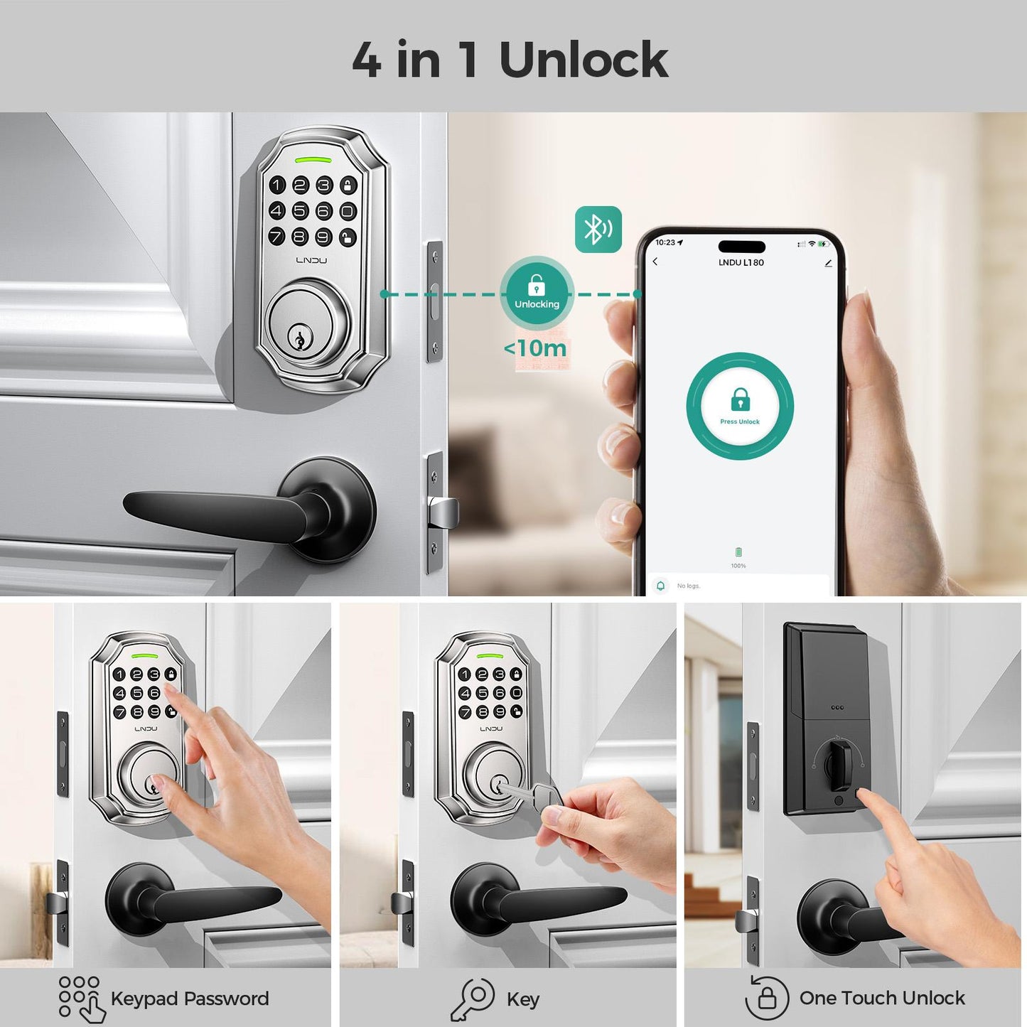 Keyless Entry Door Lock with Handle, App Control Front Door Lock Set with Keypad and Auto Lock