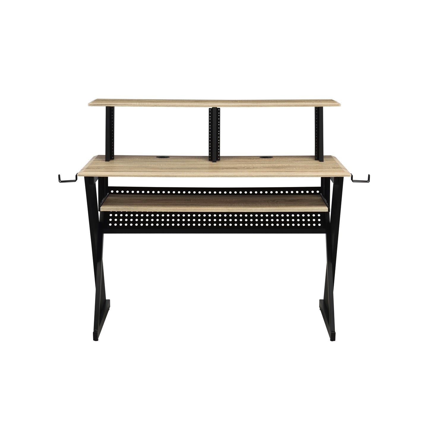 Natural Oak Finish Music Recording Studio Desk with Storage