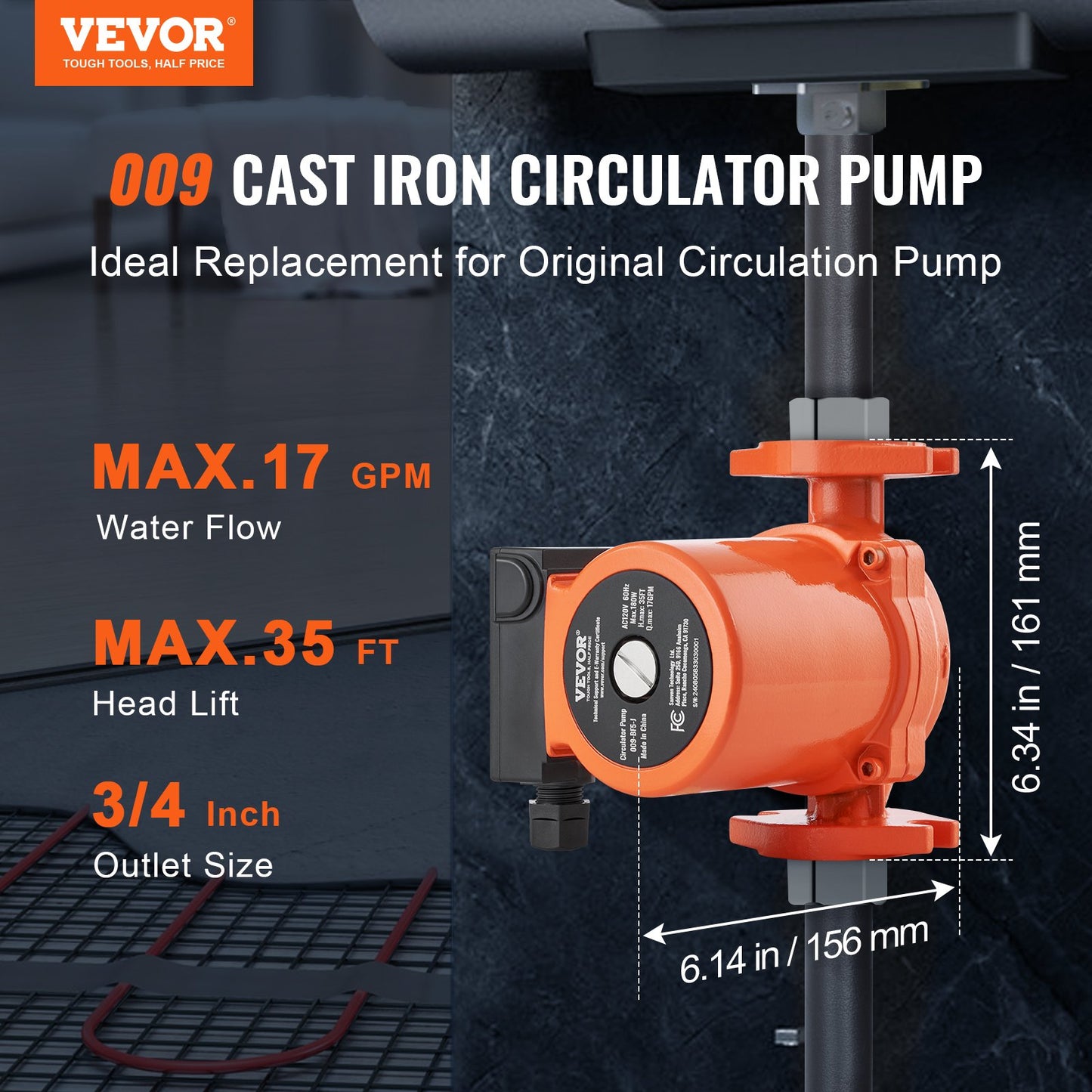 Hot Water Circulation Pump 110V 17 GPM 35 ft Head Cast Iron Recirculating Pump