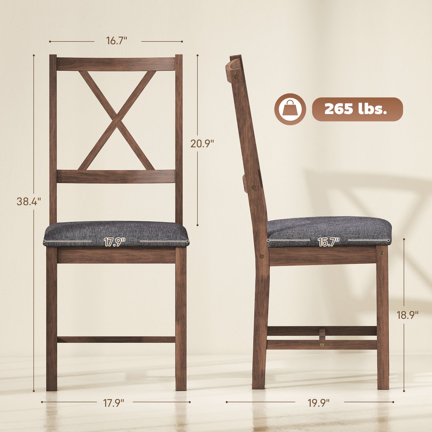Set of 4 Dining Chairs, Upholstered X-Back Room Chairs with
