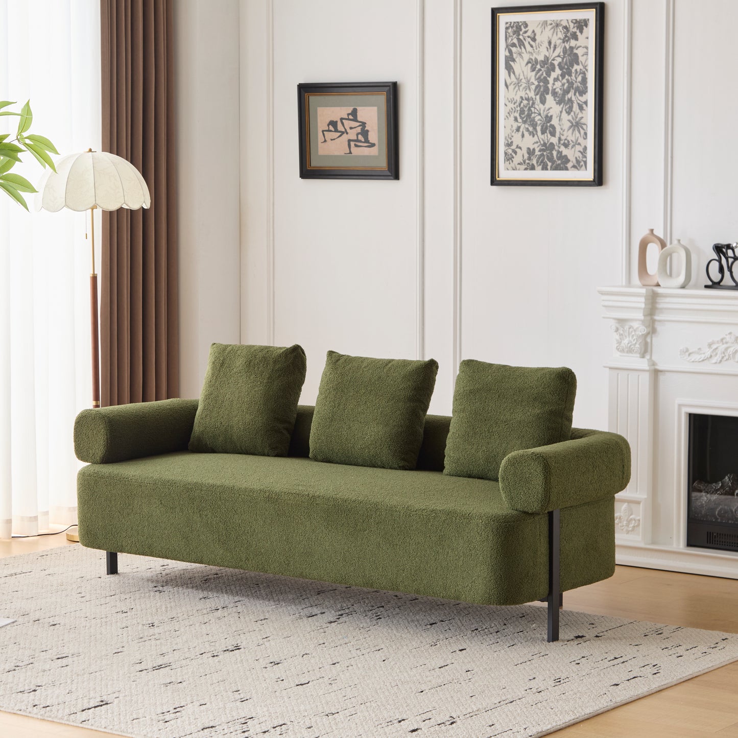 78 Modern 3-Seater Green Upholstered Sofa, Oversized Comfy Couch With