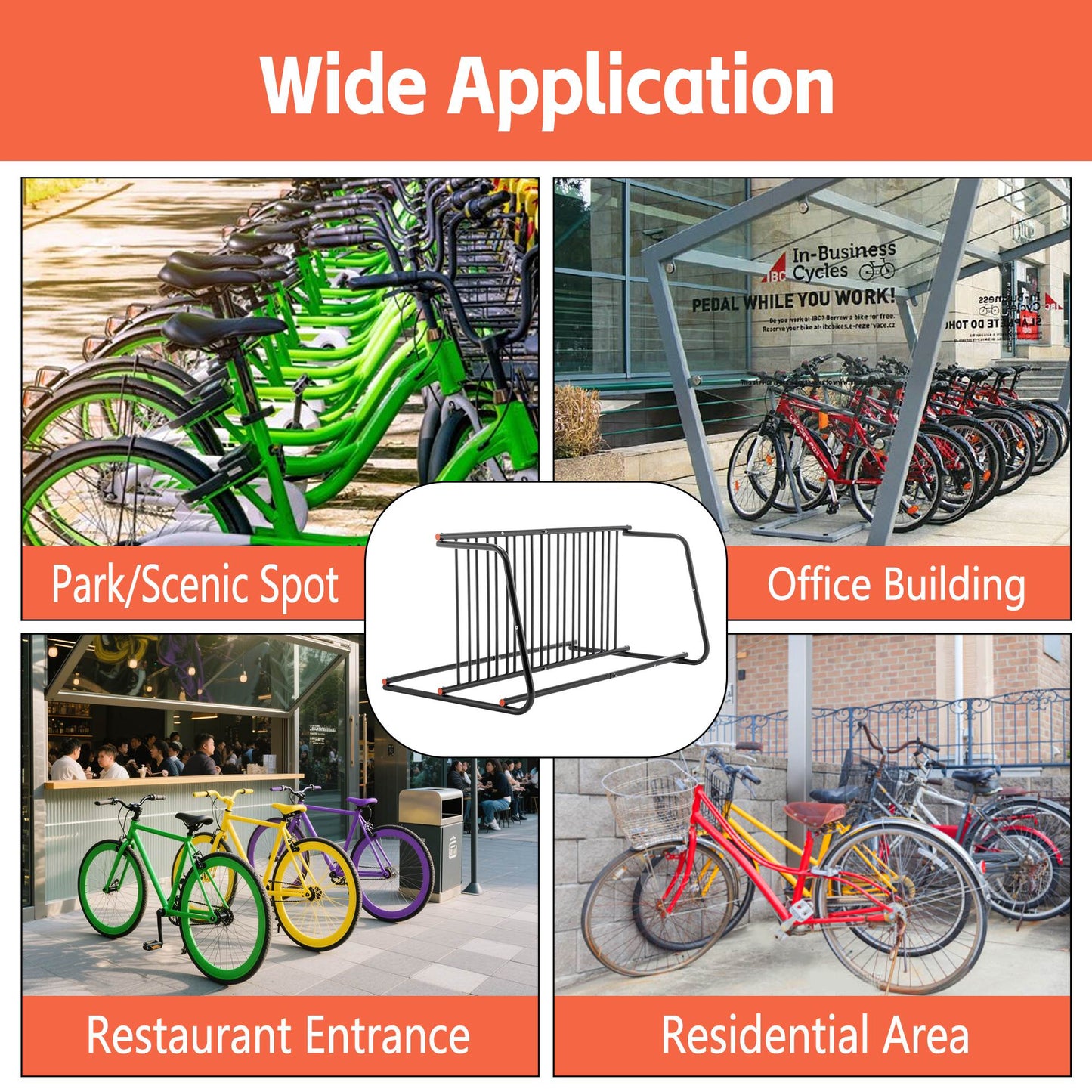 Heavy-Duty Outdoor Bike Rack - Freestanding Steel Storage Stand for 10 Bikes