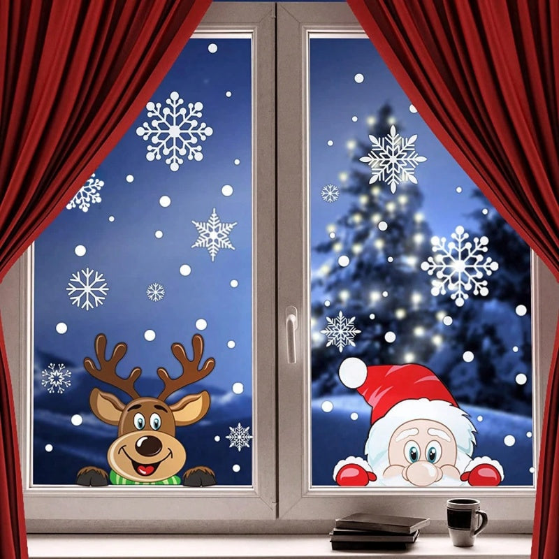 Christmas Window Clings - 4 Sheets Santa Claus & Snowflakes