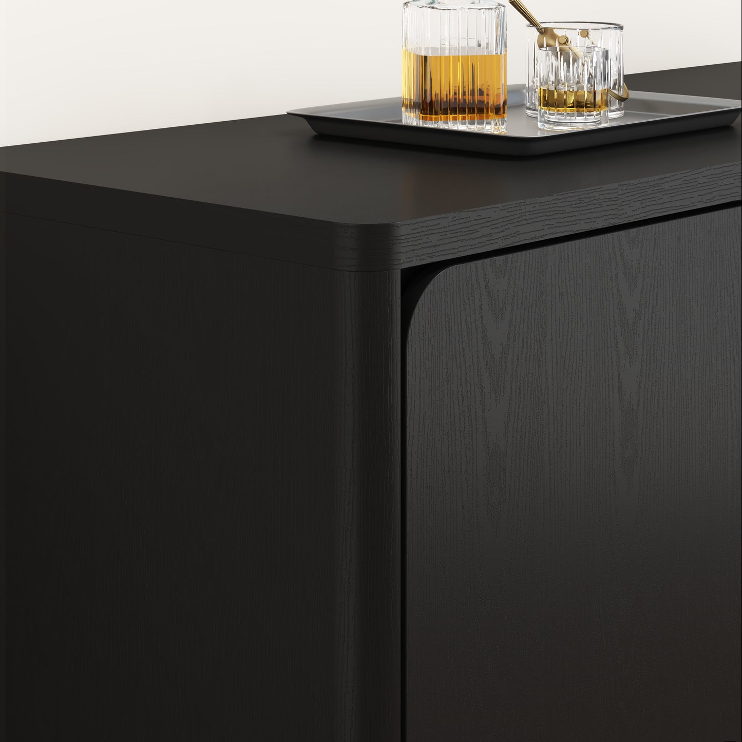 63 Inch Black TV Stand with 4 Storage Doors - Modern Media Console