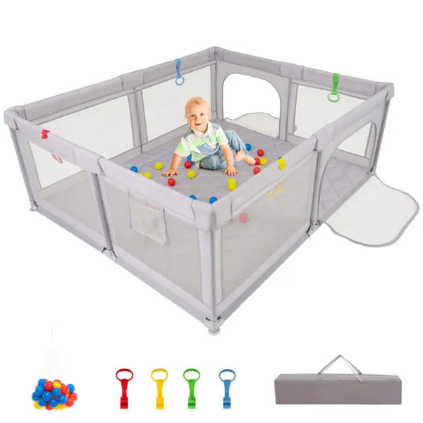 Portable Baby Play Yard 73x61.5x27 Breathable Mesh with 50 Ocean Balls & Carry Bag