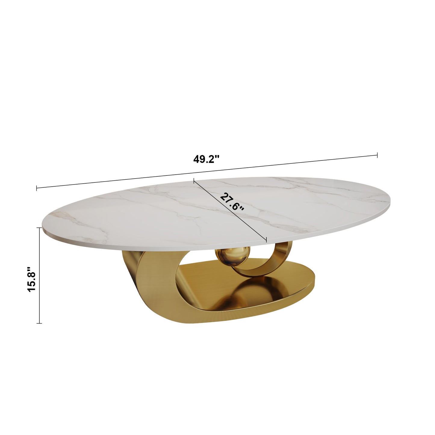 Contemporary Faux Marble Coffee Table with Stainless Steel Base - Gold & White