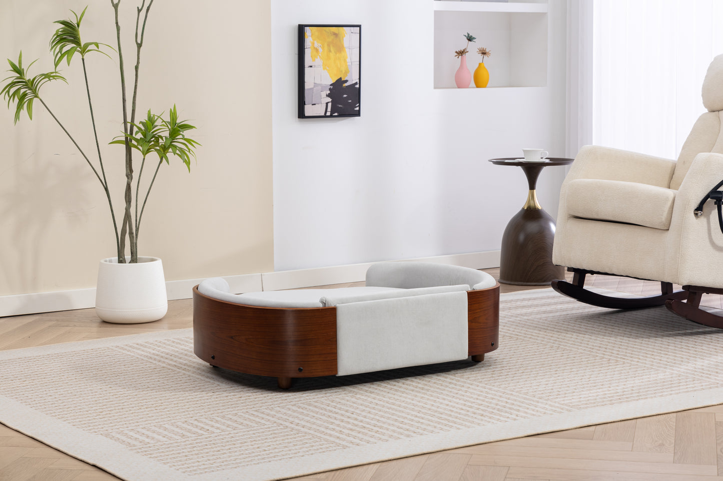 Large Elevated Dog Bed with Velvet Cushion and Solid Wood Legs - Scandinavian Style Pet Sofa