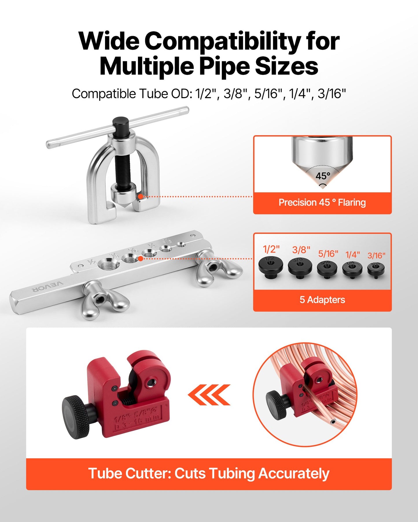 Brake Line Repair Kit with Flaring Tool, Copper Coated Tubing & Fittings