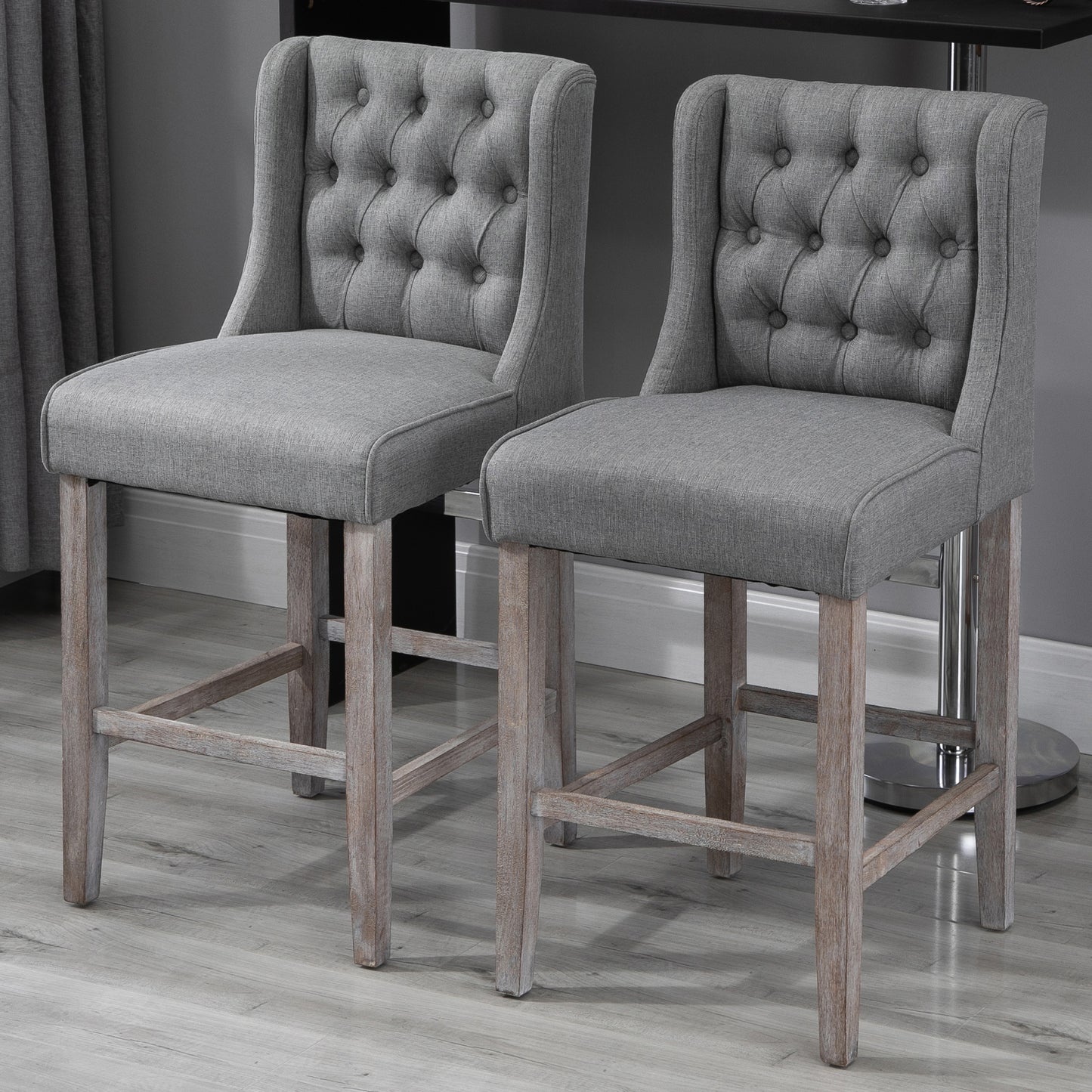 26.25" Counter Height Bar Stools, Tufted Wingback Armless Upholstered
