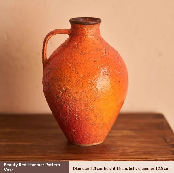 Chinese Style Handmade Ceramic Vase with Glazed Finish - Pomegranate Red