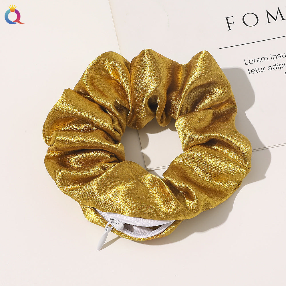 European & American Printed Satin Hair Ring with Zipper - Large Intestine Style