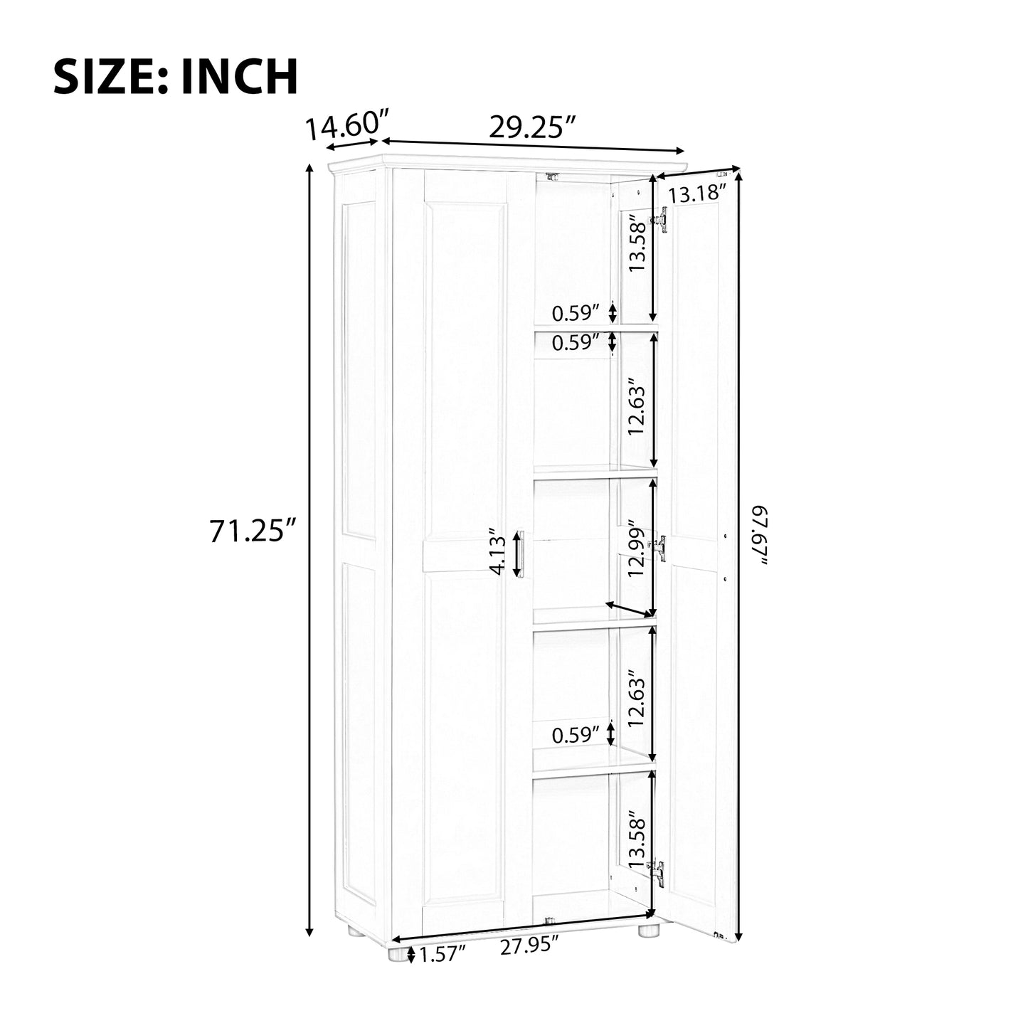 Storage Cabinet with Two Doors and Adjustable Shelf - White