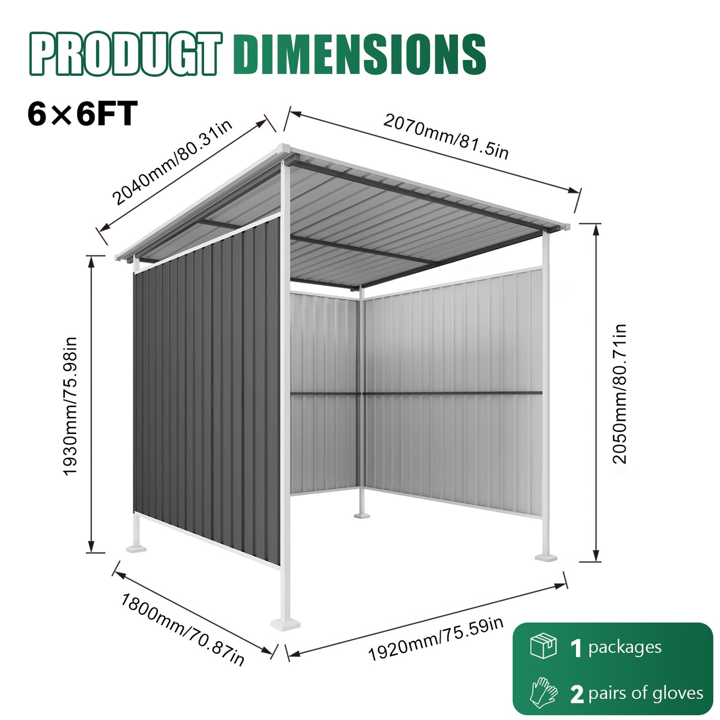 6x6FT Outdoor Pergola For Patio,Bike Storage Shed,Lean To Hardtop