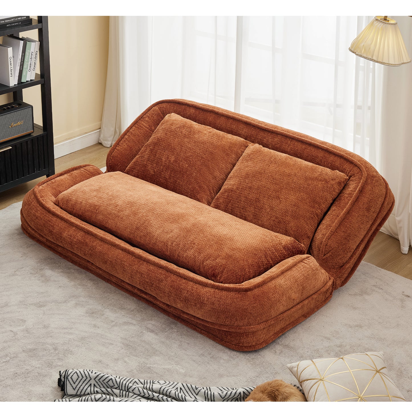 Extra Large Chenille Lazy Sofa Loveseat for Humans & Pets - Orange