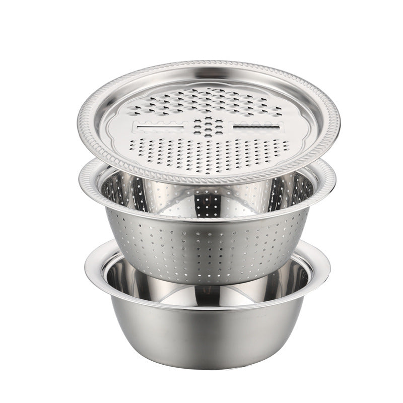 3-in-1 Vegetable Chopping Set Stainless Steel Grater and Wash Basin - Multiple Sizes