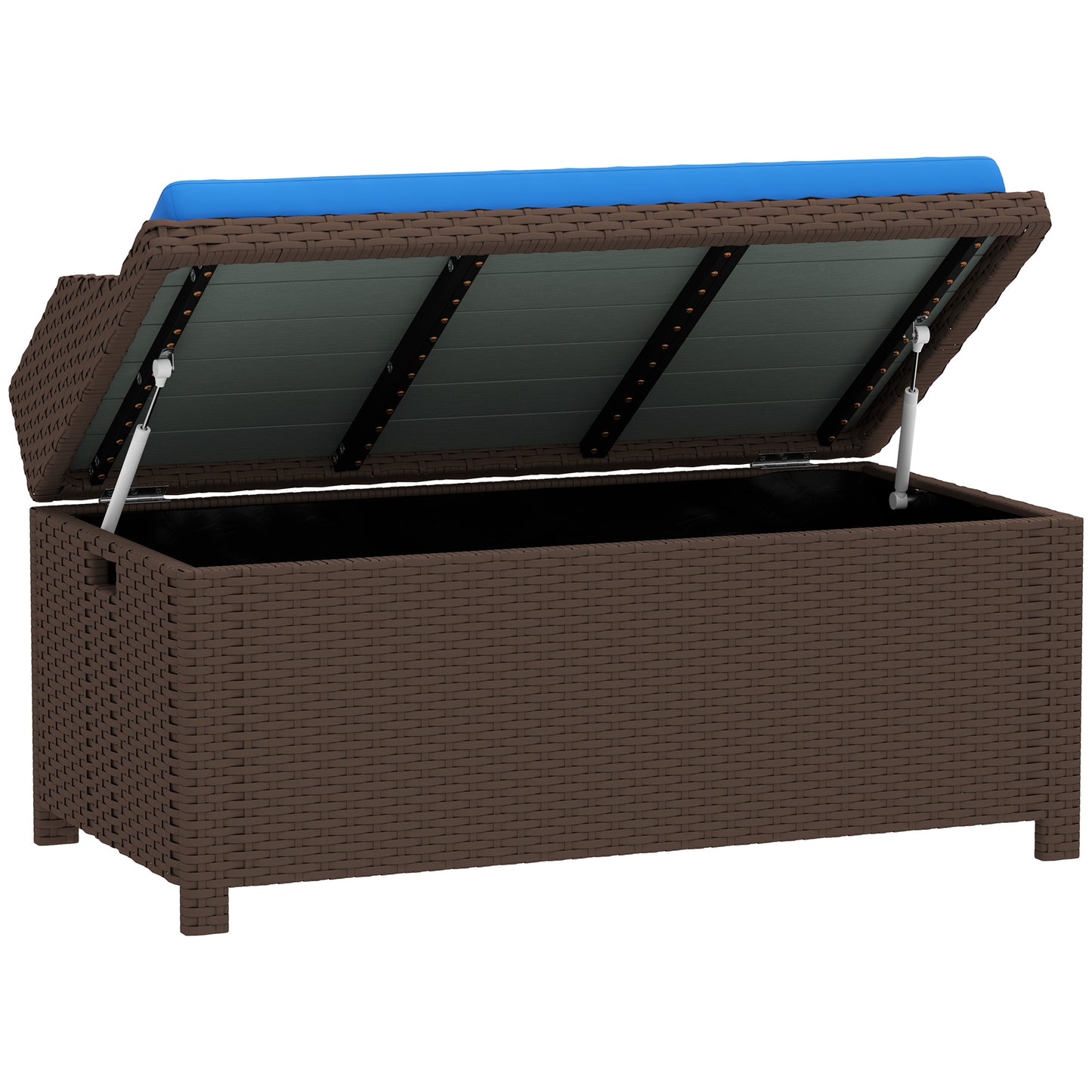 Outdoor Wicker Storage Bench With & Cushion, Blue