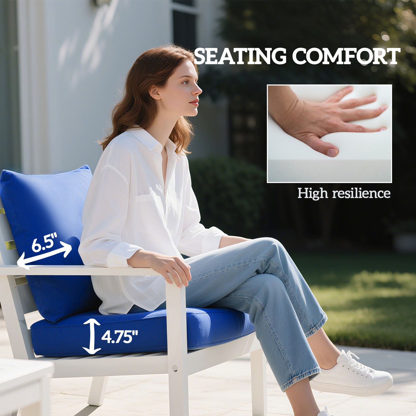 Navy Blue Patio Chair Cushions Set of 2 with Seat & Backrest