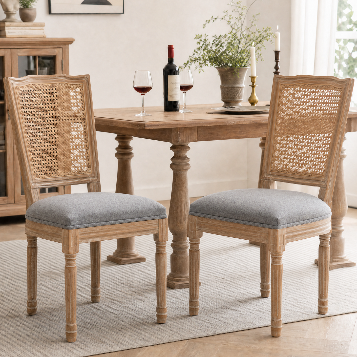 Farmhouse Solid Wood Dining Chairs with Cushioned Seat - Set of 2
