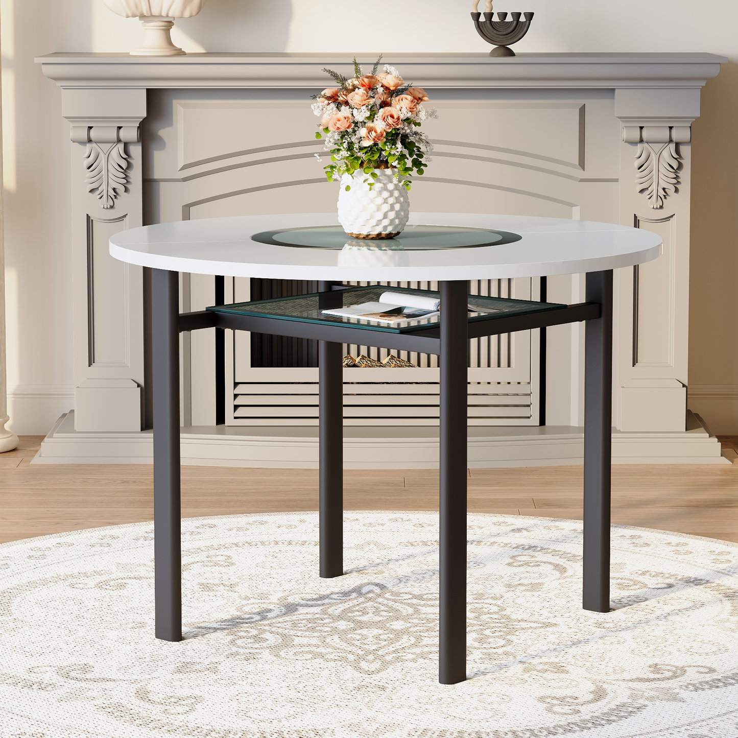 42 Inch Modern Minimalist White Desktop Round Dining Table Suitable