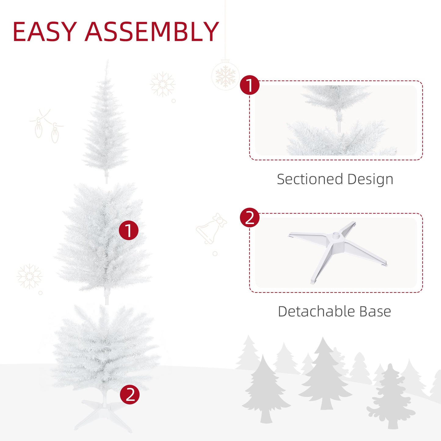 6 FT White Artificial Christmas Tree - Holiday Indoor Decoration