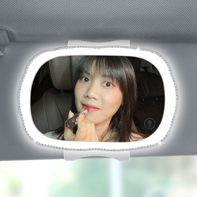 LED Makeup Mirror with Adjustable Brightness and Night Lighting - Sun Shade Compatible
