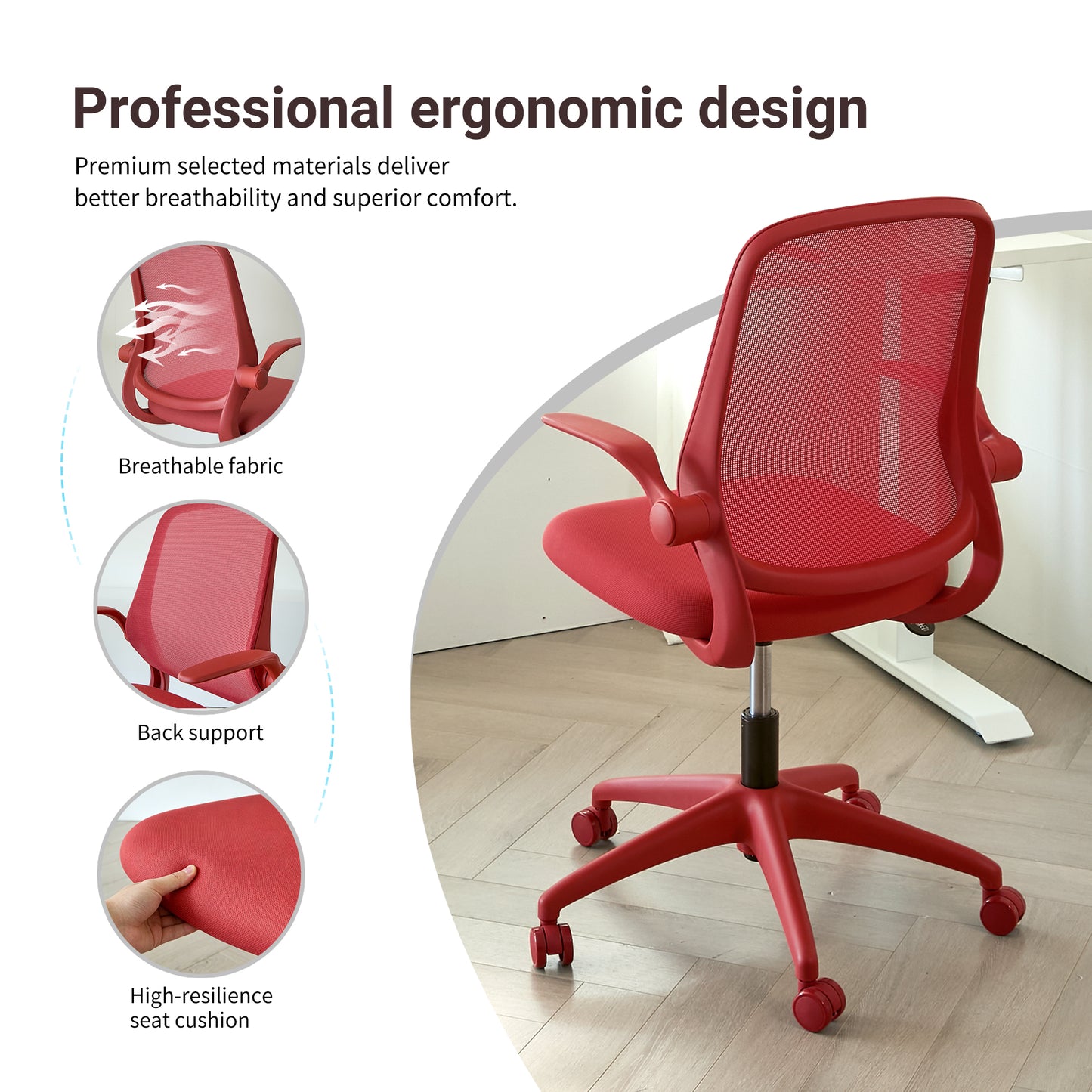 Ergonomic Mesh Office Chair - Comfortable & Fireproof - Red