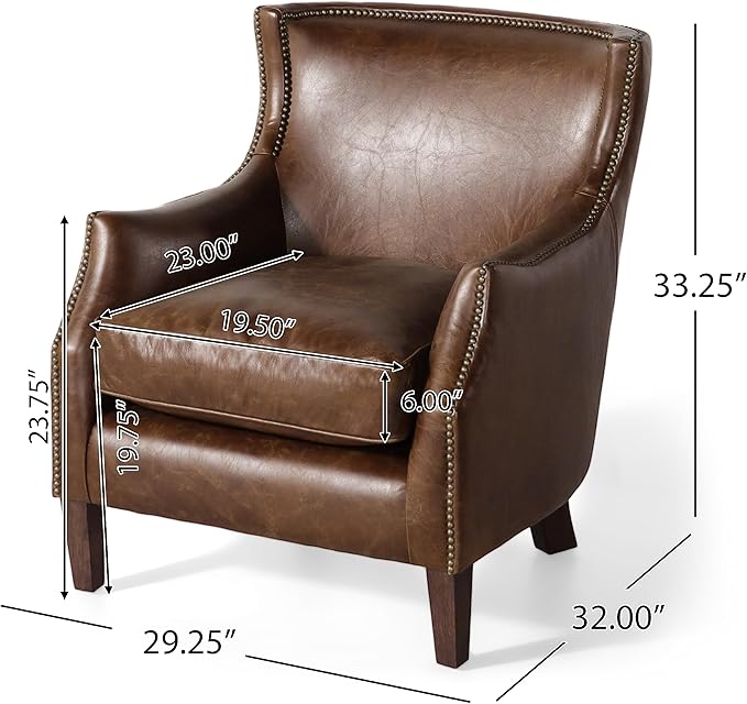 Genuine Leather Brown Single Sofa Chair - Vintage Style
