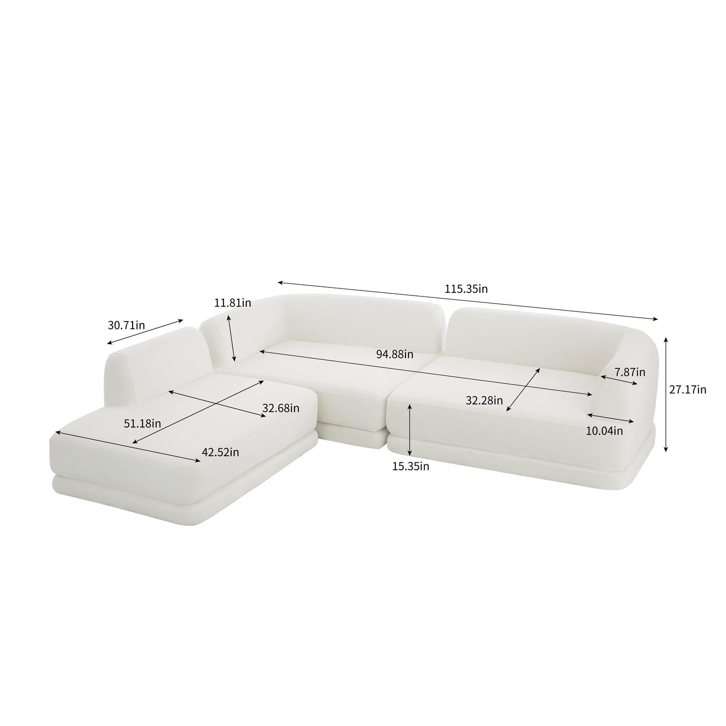 115 Modern L-Shaped Sectional Sofa With High-Density Fully Compressed