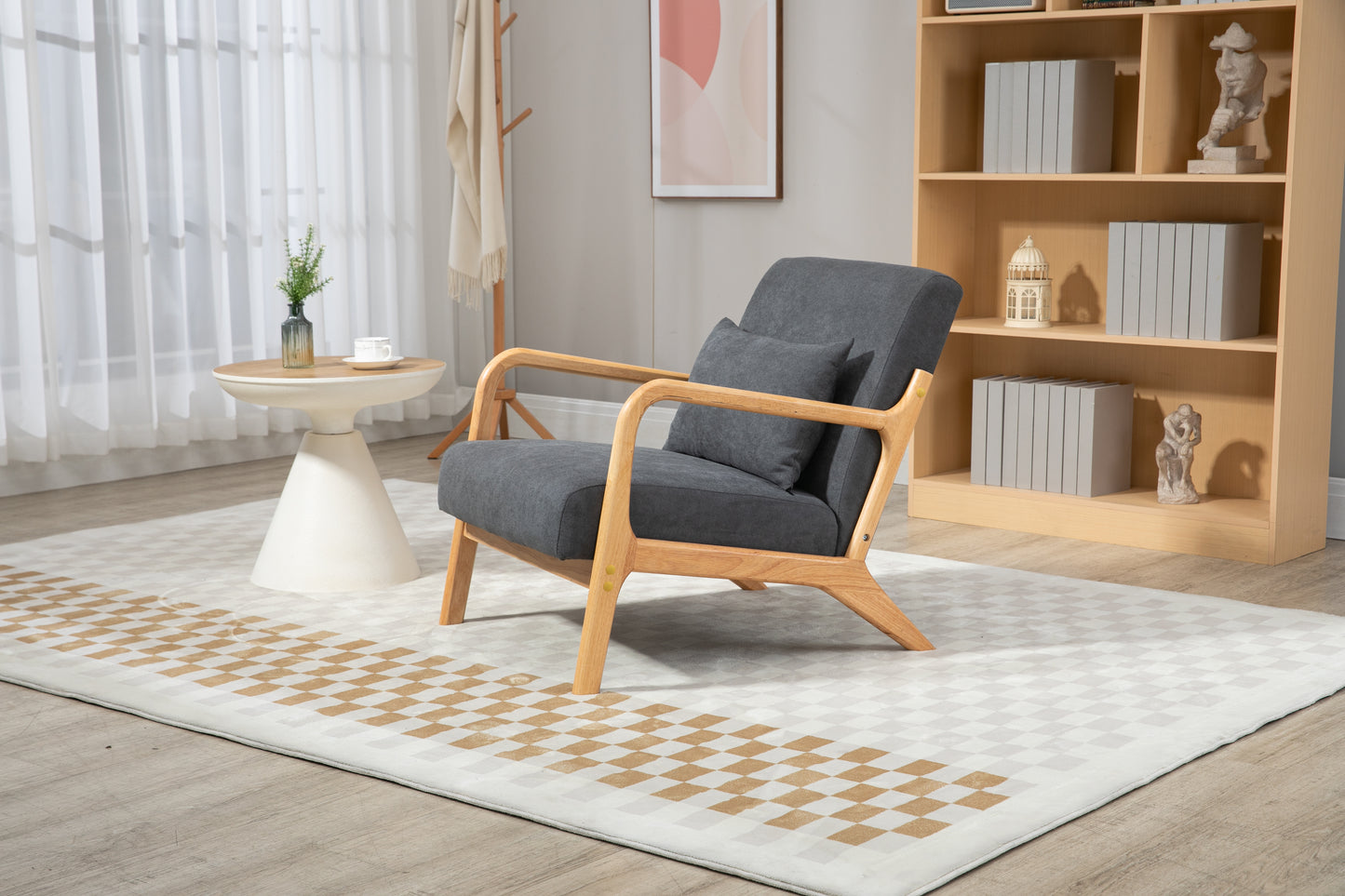 Mid Century Modern Accent Chair - Antique Grey Upholstered