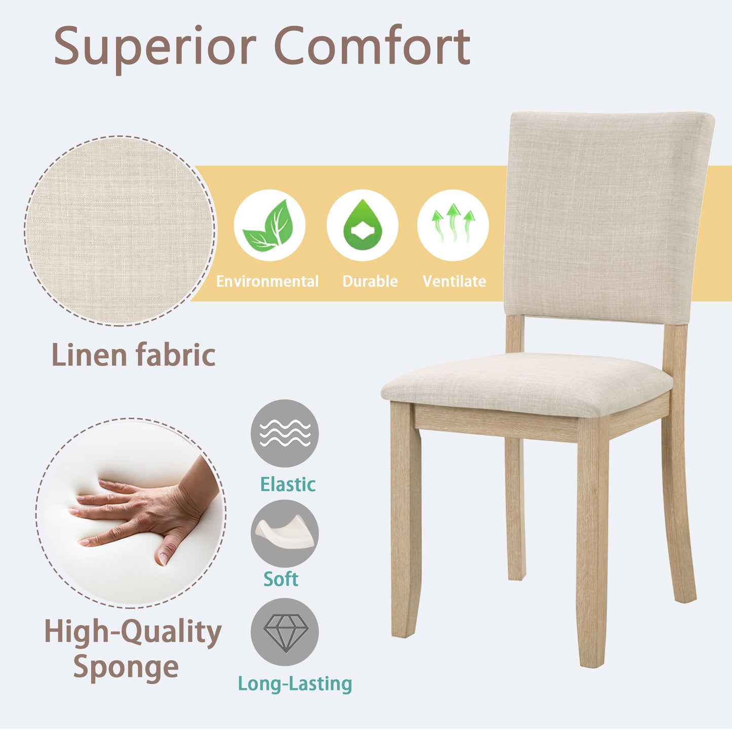 Modern Minimalist Dining Chairs Set of 4 with Padded Seat - Light Oak & Beige