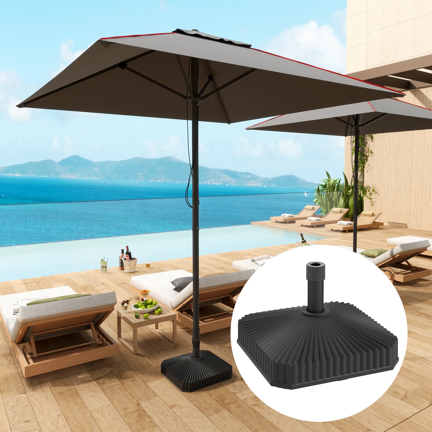 Heavy Duty Square Umbrella Base - 42lbs Sand/33lbs Water, Black