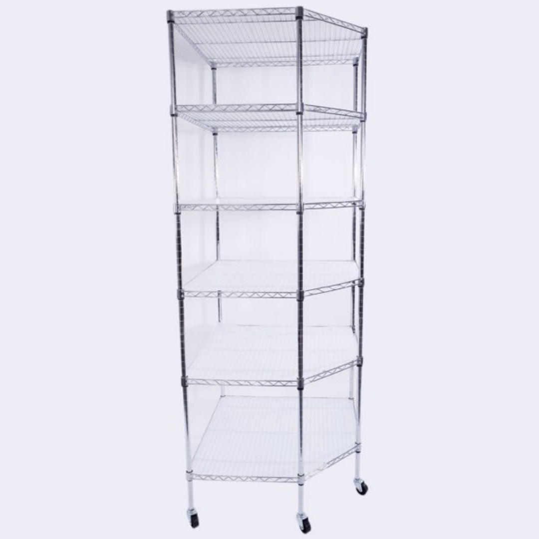 6-Layer Polygonal Corner Shelving Unit - Chrome Plated Storage Rack
