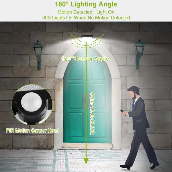 Solar Powered Outdoor Wall Lights with Motion Sensor - Waterproof IP65, 100 LED Beads, Black