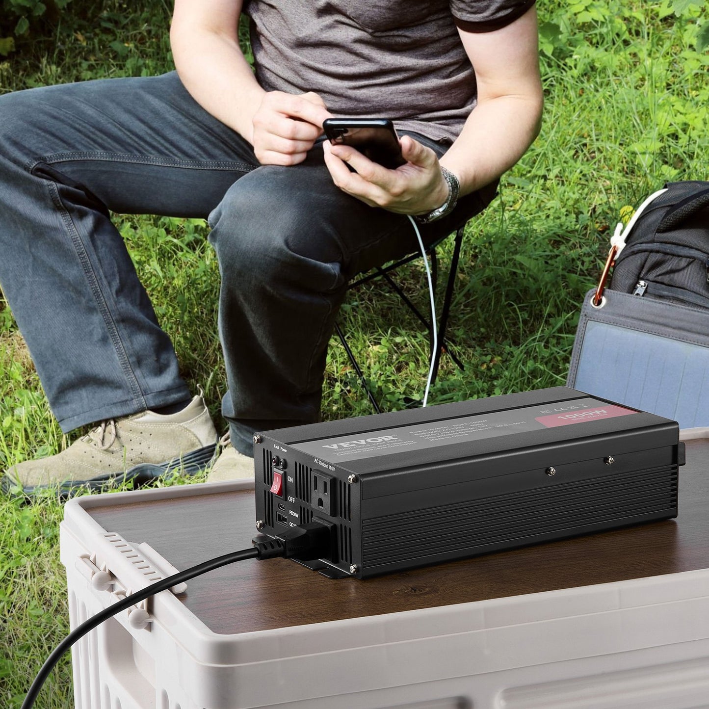 1000W Pure Sine Wave Power Inverter DC 12V to AC 120V with 2 Outlets & USB Type-C