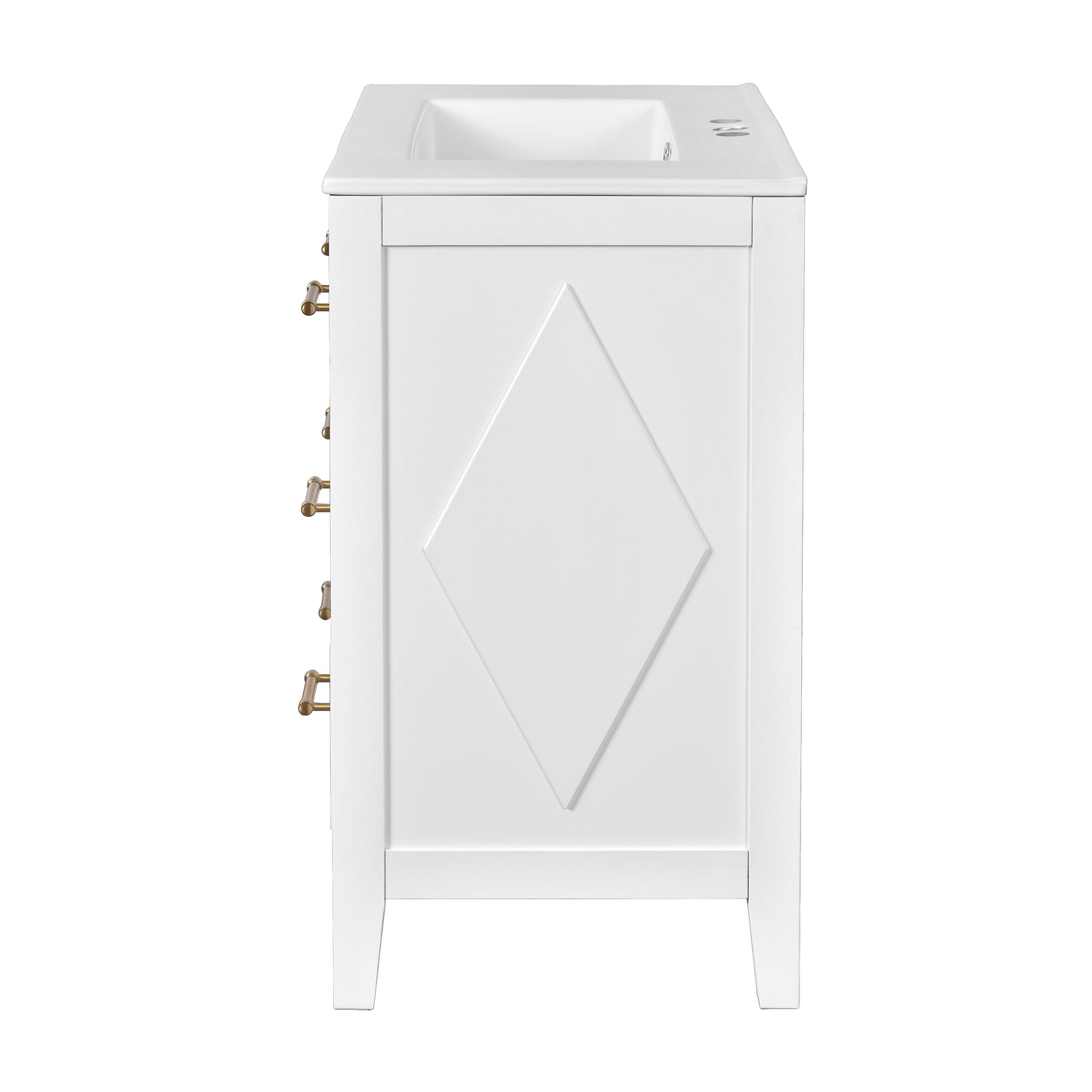 30'' White Bathroom Vanity with Ceramic Sink and 3 Drawers