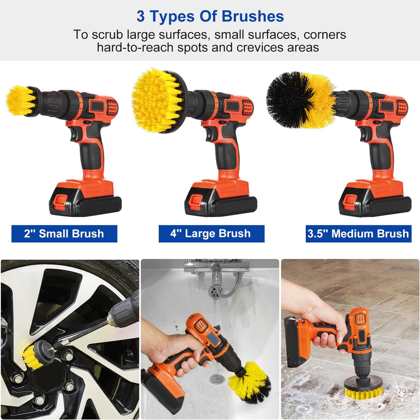 Drill Brush Cleaning Set 3Pcs Power Scrubber for Car, Tile, Bathroom and More