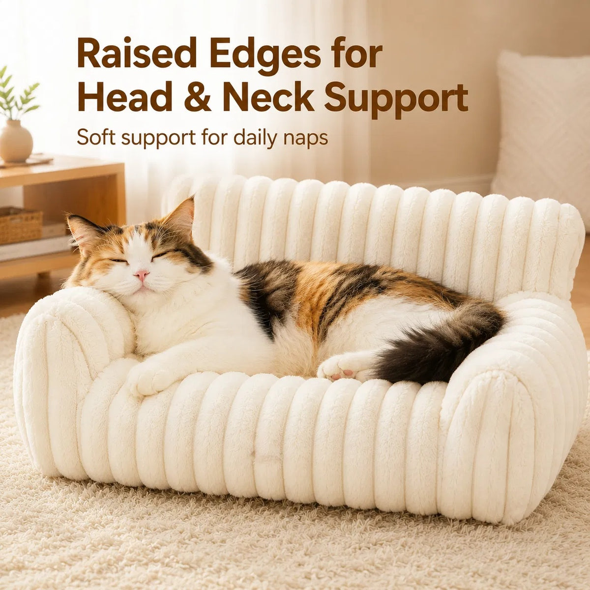 Pet Sofa Bed with Removable Washable Cover for Small Cats & Dogs - Fluffy, Supportive Couch