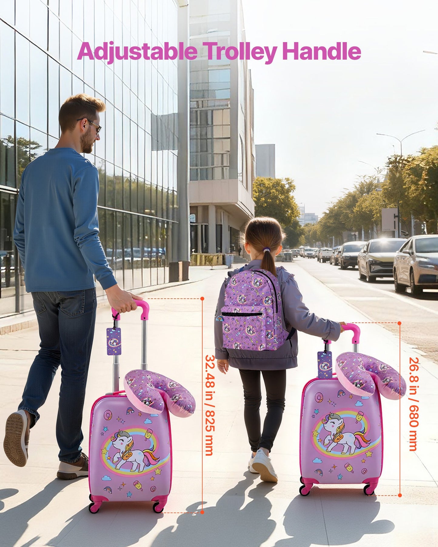 Kids Luggage Set 5 Pieces - 18 Inch Hardside Carry-On Suitcase with Backpack & Pillow, Travel Approved for Girls & Boys