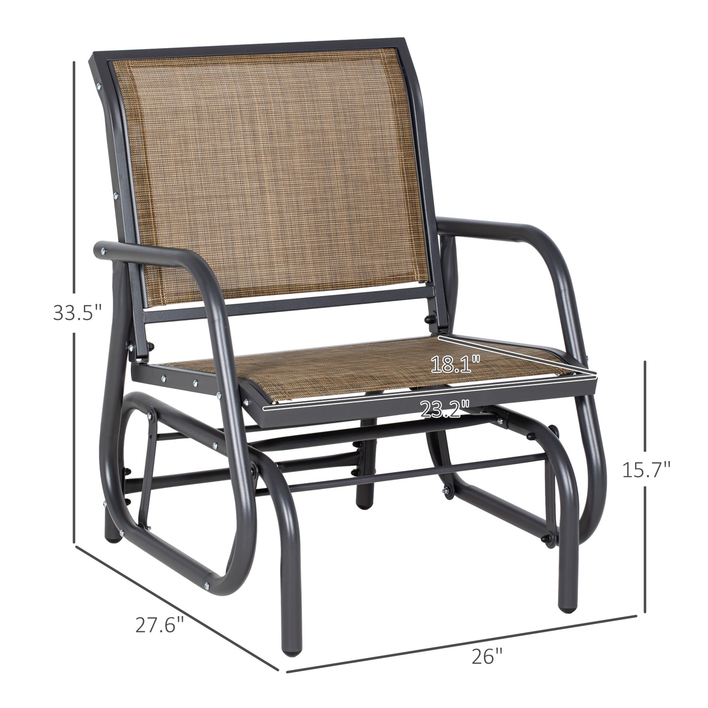 Outdoor Glider Chair with Curved Armrests - Light Mixed Brown