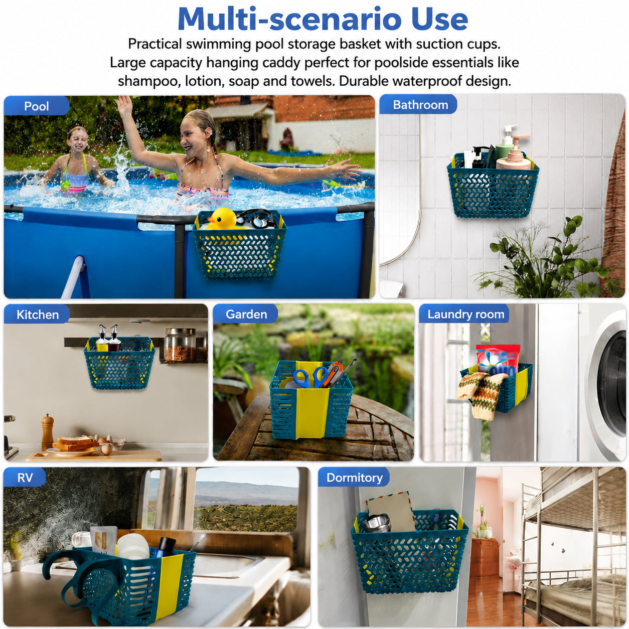 Foldable Plastic Pool Storage Basket with Water Drainage - Space Saving Tote