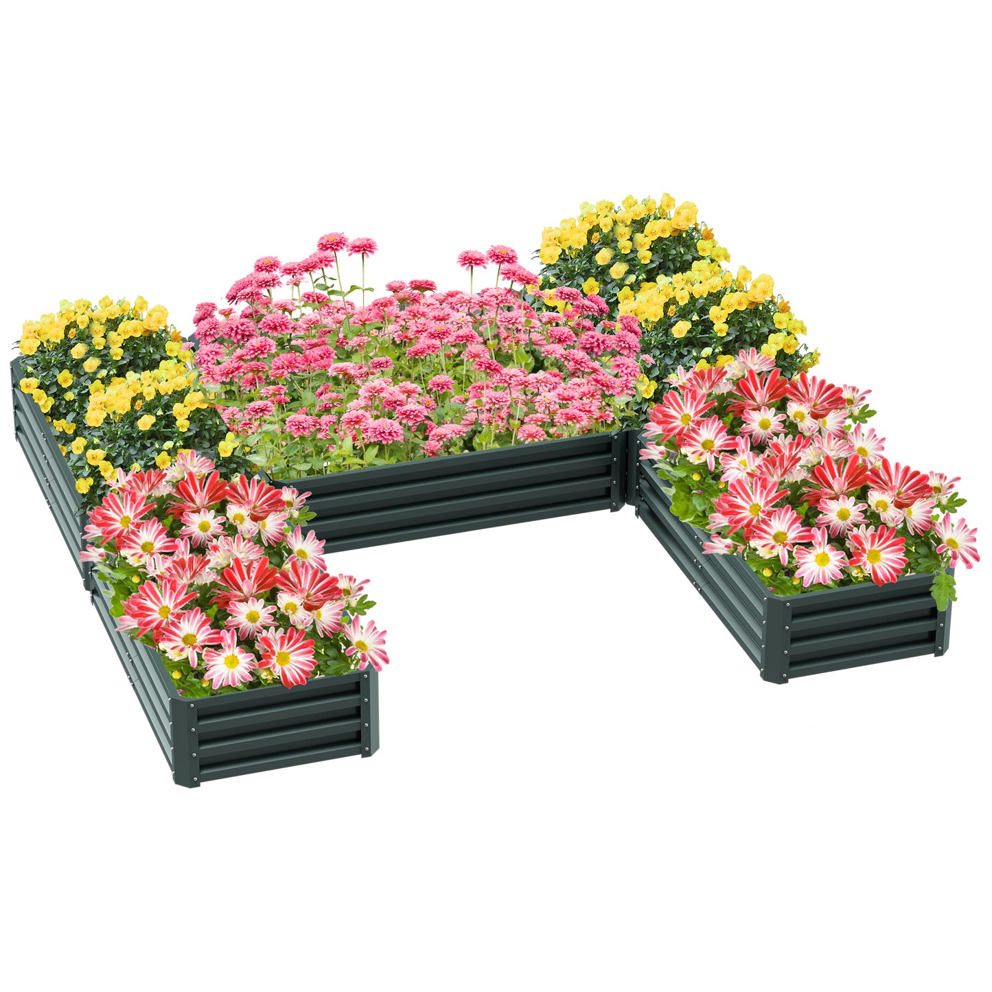 Large Steel Raised Garden Bed Set of 5 Outdoor Planters 8x8ft Green