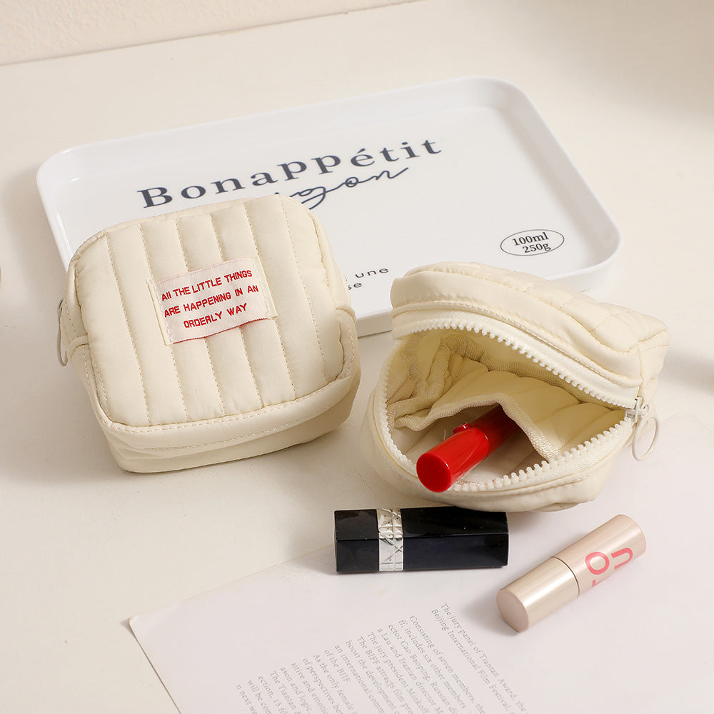 Minimalist Square Makeup Bag with Compartments - Portable Lipstick & Coin Purse
