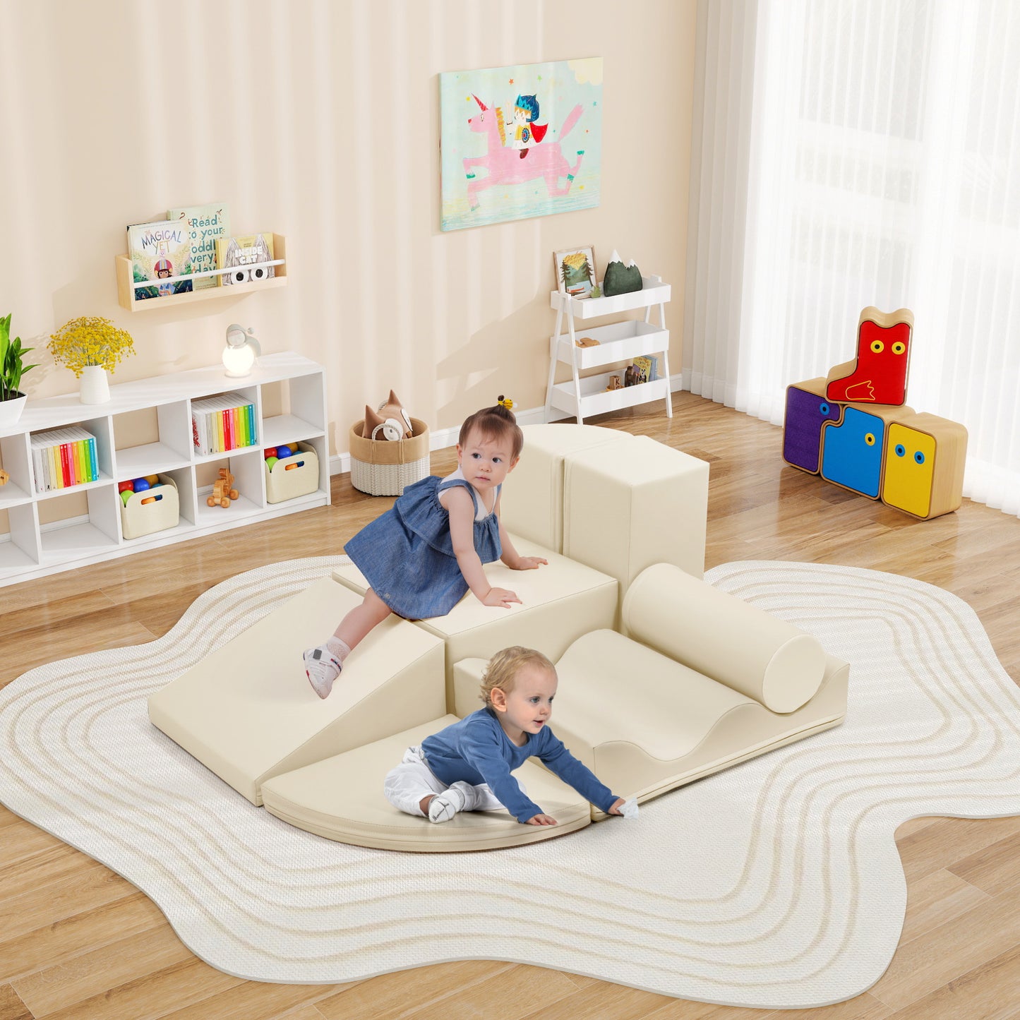 7-Piece Indoor Climbing Foam Play Set for Toddlers - Beige