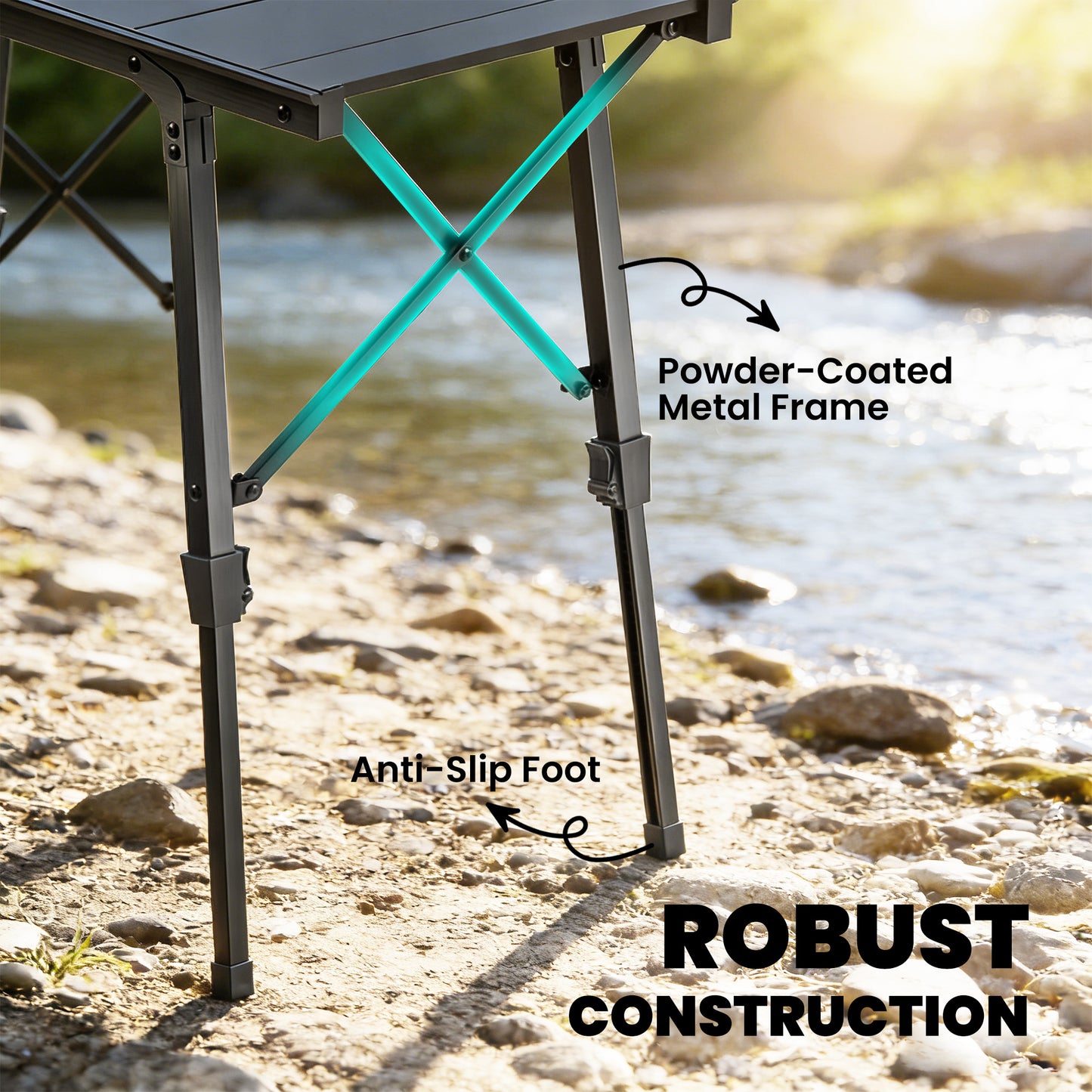Adjustable Height Folding Picnic Table - Black Aluminum Camping Table